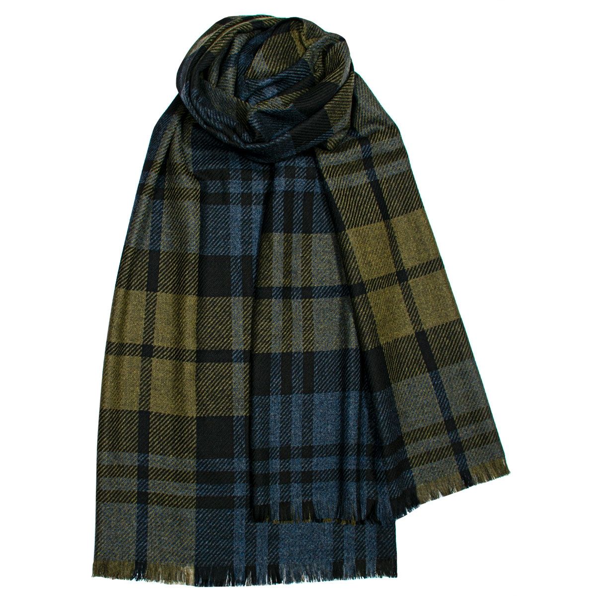 Brock Fine Wool and Cashmere Shawl/Stole Black Watch Olive